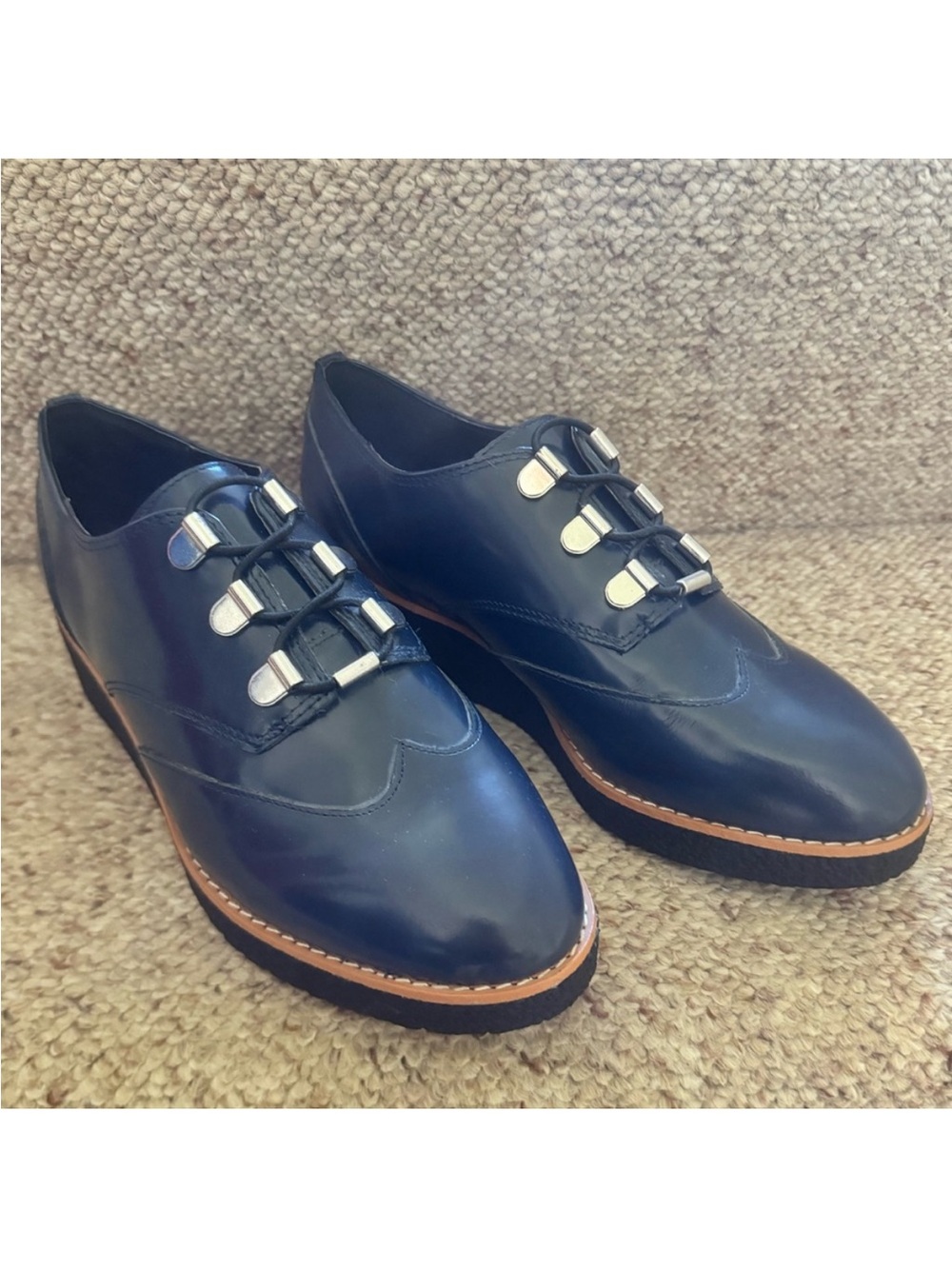 Rebecca Minkoff Polly Platform Wedge Oxford Shoes Navy